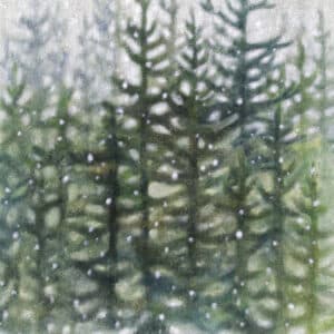 Akryylimaalaus Konto-akustiikkalevylle "Kuusimetsä"