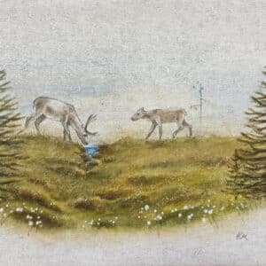 Akryylimaalaus Konto-akustiikkalevylle "Lähteellä"