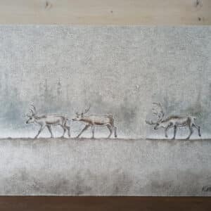 Akryylimaalaus akustiikkalevylle "Matkaajat"